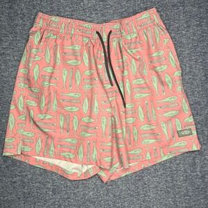 AFTCO Fishing Shorts Men's Coral Fish Print Board Shorts Swim Trunks Size L